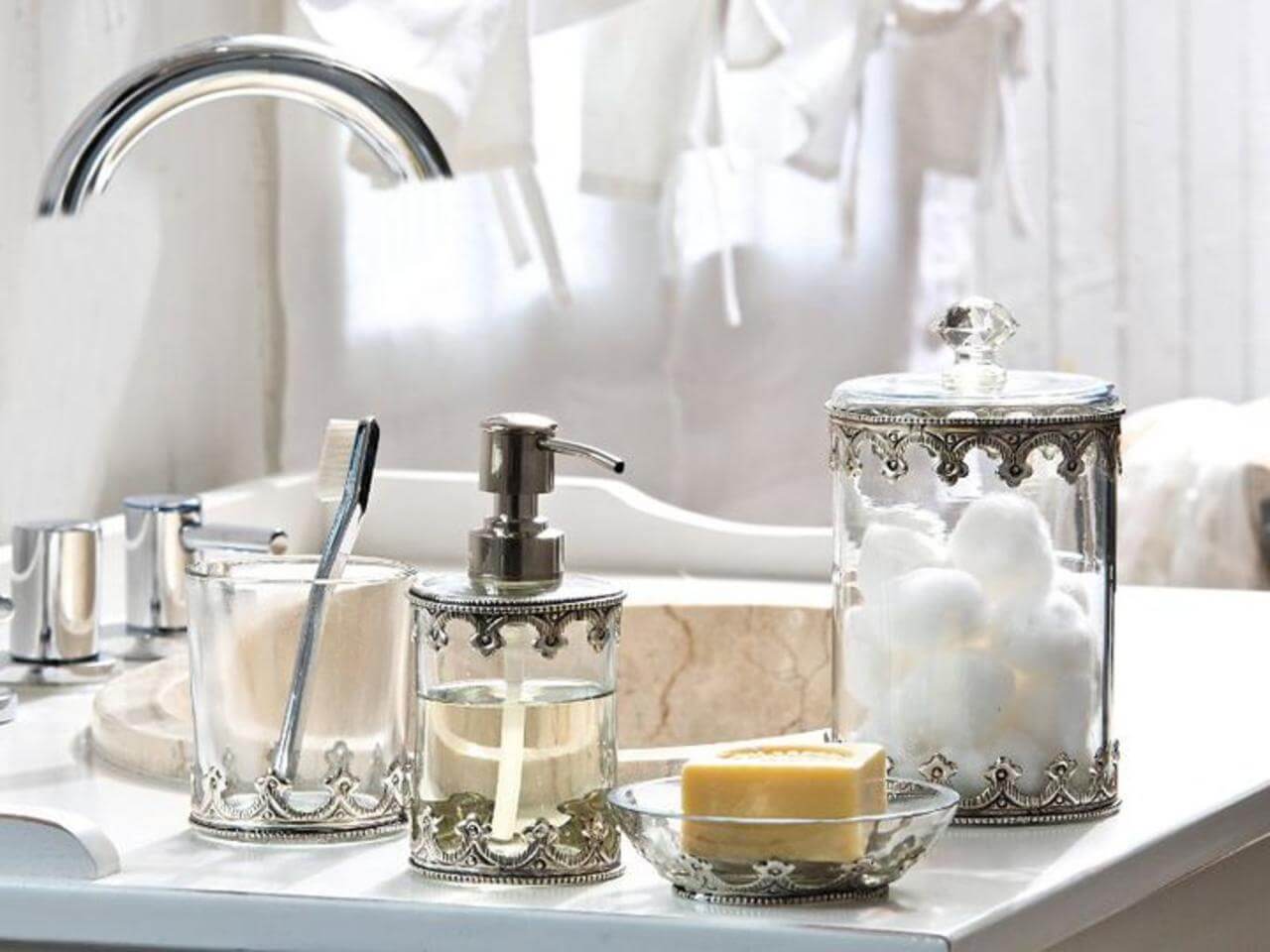 Vintage-Inspired Metal and Glass Bathroom Accessories