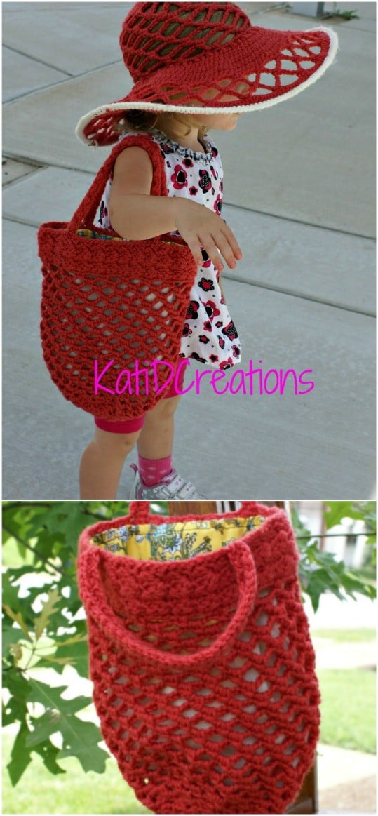 Lined Crochet Beach Bag