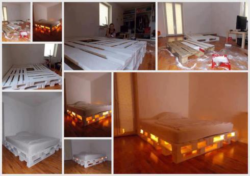 30+ Creative Pallet Furniture DIY Ideas and Projects --> DIY Glowing Bed from Wooden Pallets