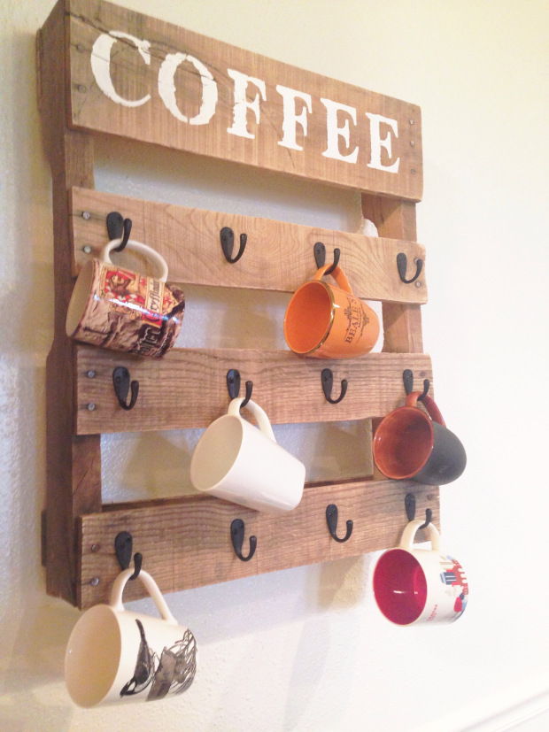 30+ Creative Pallet Furniture DIY Ideas and Projects --> DIY Pallet Coffee Cup Holder