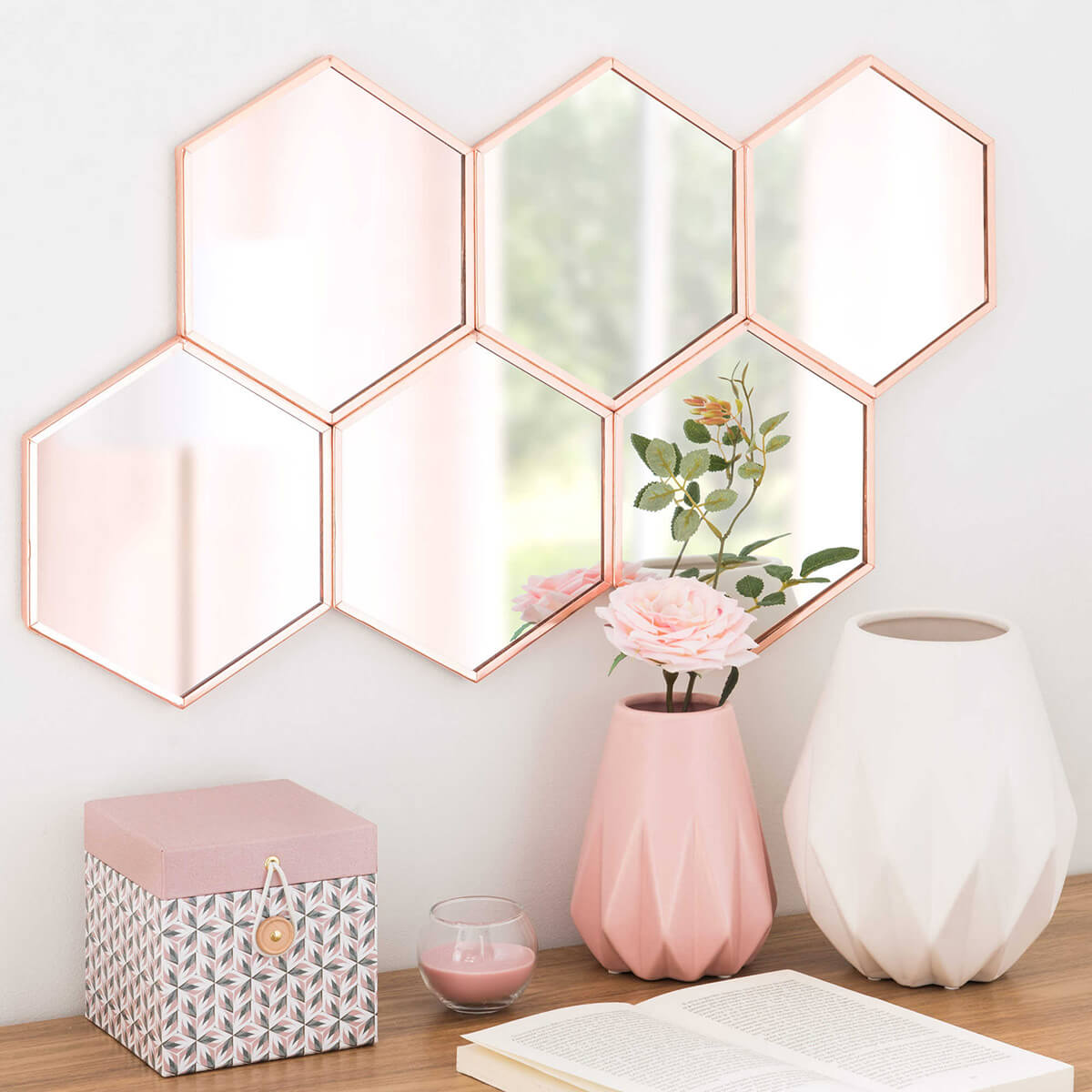 Pretty Pink Hexagon Mirror Cluster