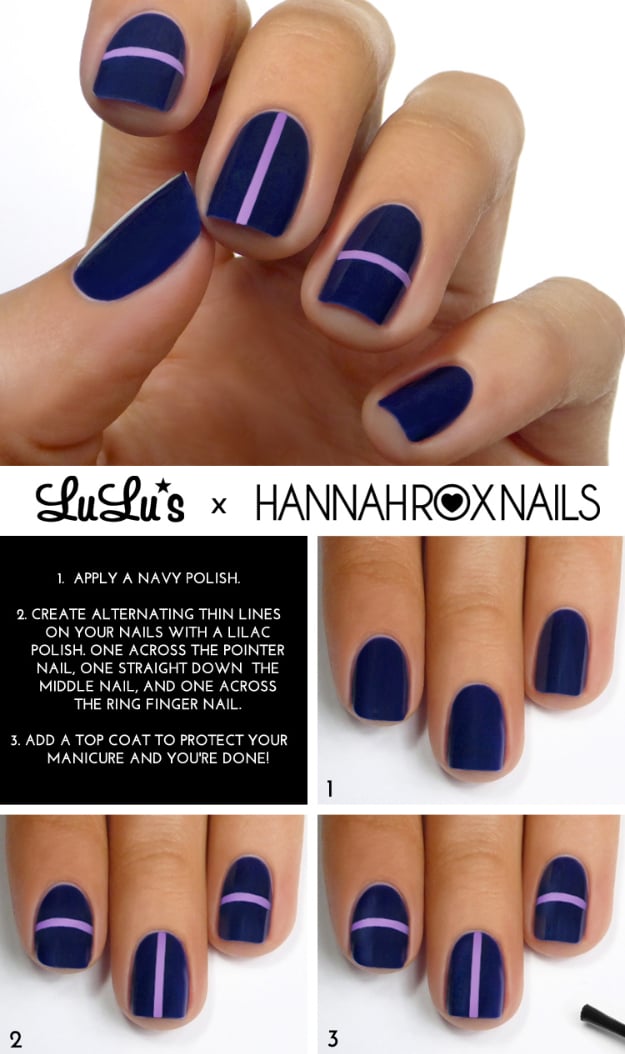 Cool Nail Art Ideas -Easy Navy Blue Stripe Nail Polish Design Ideas- Candy Coat Stars and Stripes Nail Design Tutorial - Easy Nail Art Tutorials - Fun and Easy DIY Nail Designs - Step By Step Tutorials and Instructions for Manicures at Home 