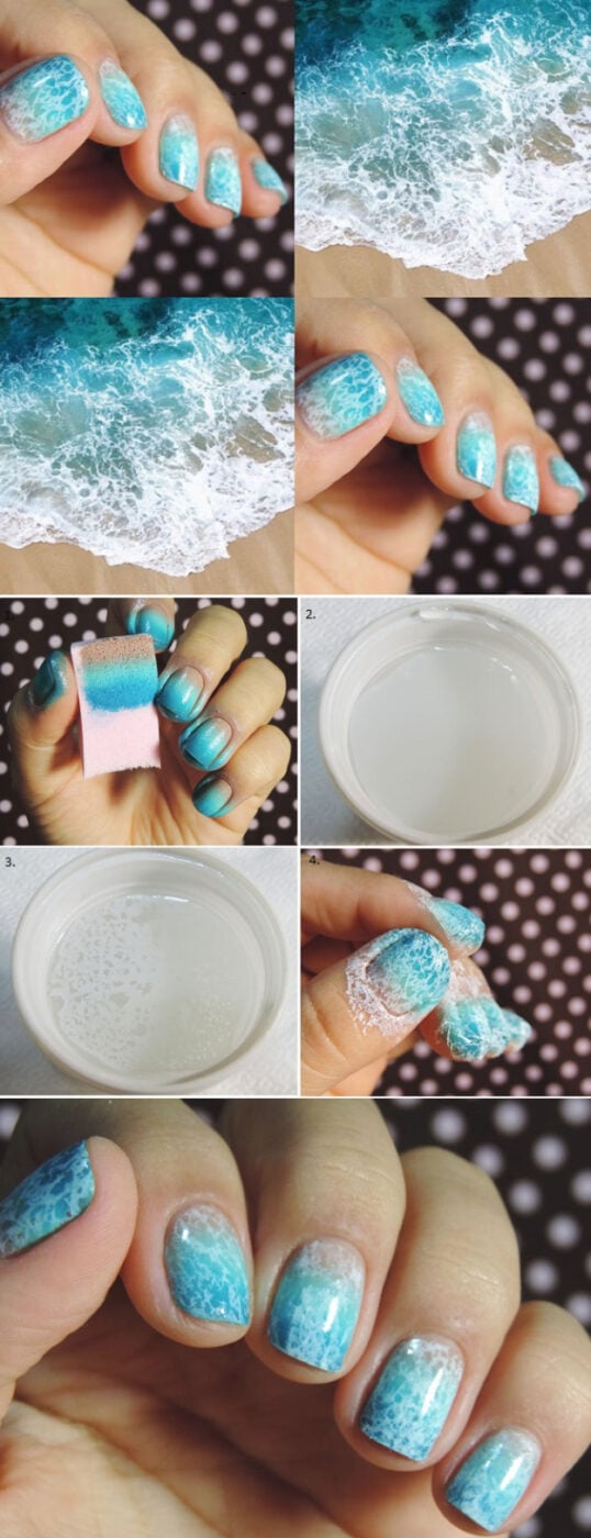 Cool Nail Art Ideas - Beach Wave Nails Tutorial - Saran Wrap Manicure Nail Design Tutorial - Fun and Easy DIY Nail Designs - Step By Step Tutorials and Instructions for Manicures at Home -