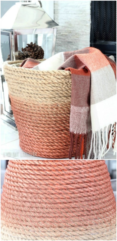 Cover a basket in ombre twine or rope.