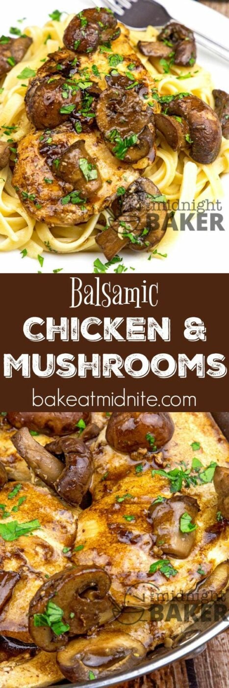 30 Minute Balsamic Chicken & Mushrooms Dinner Recipe via Midnight Baker - Delicious restaurant-quality balsamic chicken dinner ready in under 30 minutes! - The BEST 30 Minute Meals Recipes - Easy, Quick and Delicious Family Friendly Lunch and Dinner Ideas #30minutemeals #30minutedinners #thirtyminutedinners #30minuterecipes #fastrecipes #easyrecipes #quickrecipes #mealprep