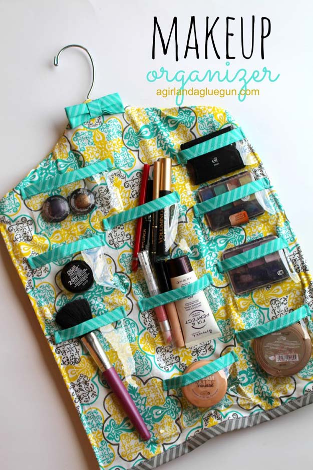 DIY Makeup Organizing Ideas - Hanging Makeup Organizer - Projects for Makeup Drawer, Box, Storage, Jars and Wall Displays - Cheap Dollar Tree Ideas with Cardboard and Shoebox - Wood Organizers, Tray and Travel Carriers http://diyprojectsforteens.com/diy-makeup-organizing