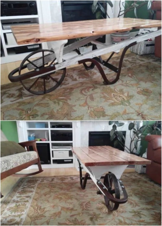 DIY Repurposed Wheelbarrow Coffee Table