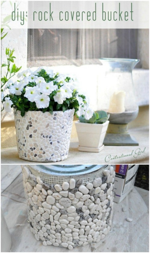 DIY Rock Covered Planters