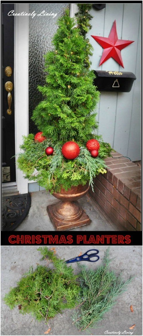 Decorated Christmas Tree Topiary Planter