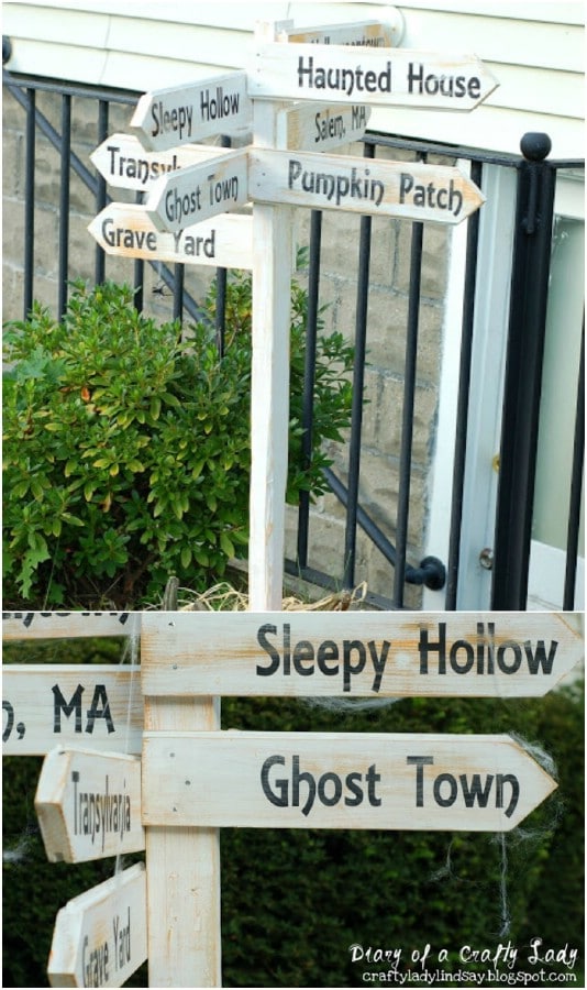 DIY Directional Halloween Post Sign - 25 Fantastic Reclaimed Wood Halloween Decorations For Your Home And Garden