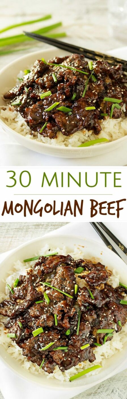 30 Minute Mongolian Beef Recipe via The Chunky Chef | Mongolian beef is such a classic and delicious Asian dish... and easy to make at home! In just 30 minutes you'll have an incredible meal! - The BEST 30 Minute Meals Recipes - Easy, Quick and Delicious Family Friendly Lunch and Dinner Ideas #30minutemeals #30minutedinners #thirtyminutedinners #30minuterecipes #fastrecipes #easyrecipes #quickrecipes #mealprep