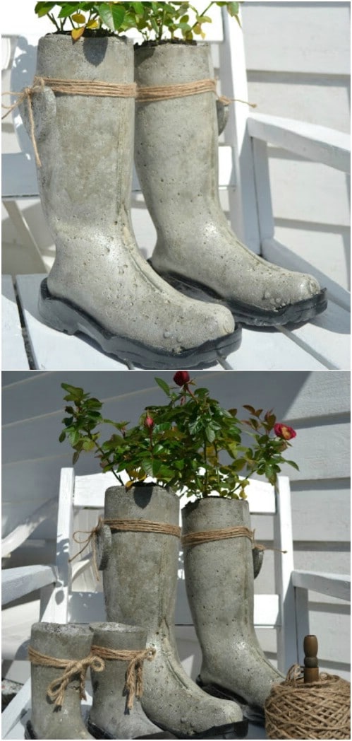 DIY Concrete Rubber Boot Planters