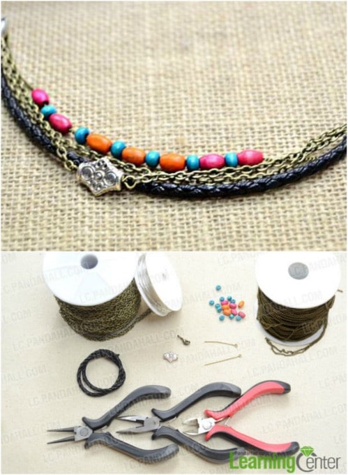 DIY Chain And Wood Bead Bracelet