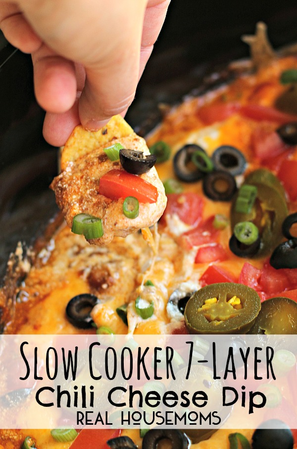7 Layer Chili Cheese Dip | 25+ slow cooker appetizer recipes