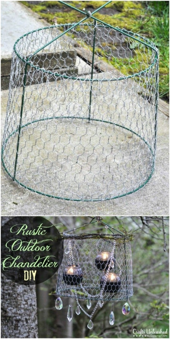 Repurposed Tomato Cage Outdoor Chandelier