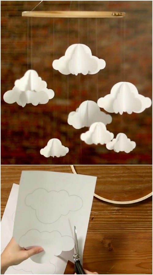 Inexpensive DIY Paper Cloud Mobile
