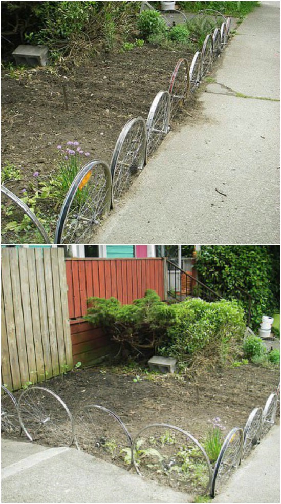 Repurposed Bike Wheel Garden Fence