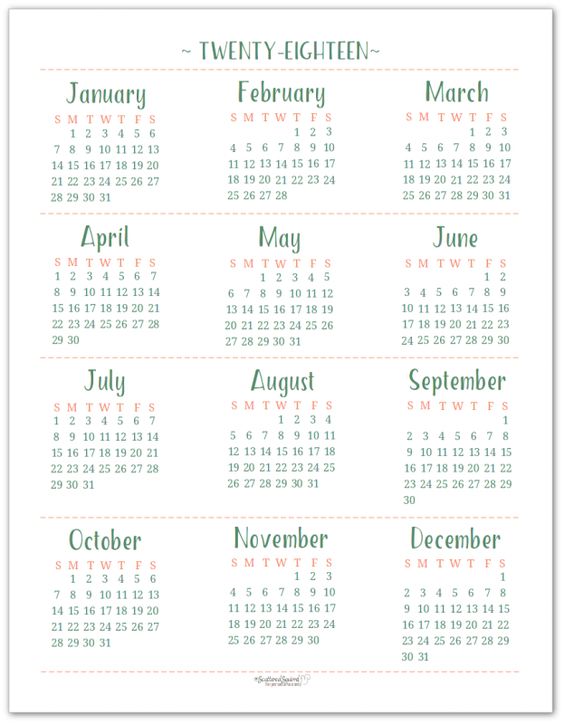 Full-Size (US Letter) 2018 Dated Yearly Calendar Printable for your long term planning.