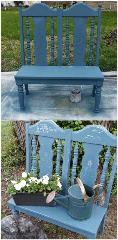 Repurposed Chair Garden Bench