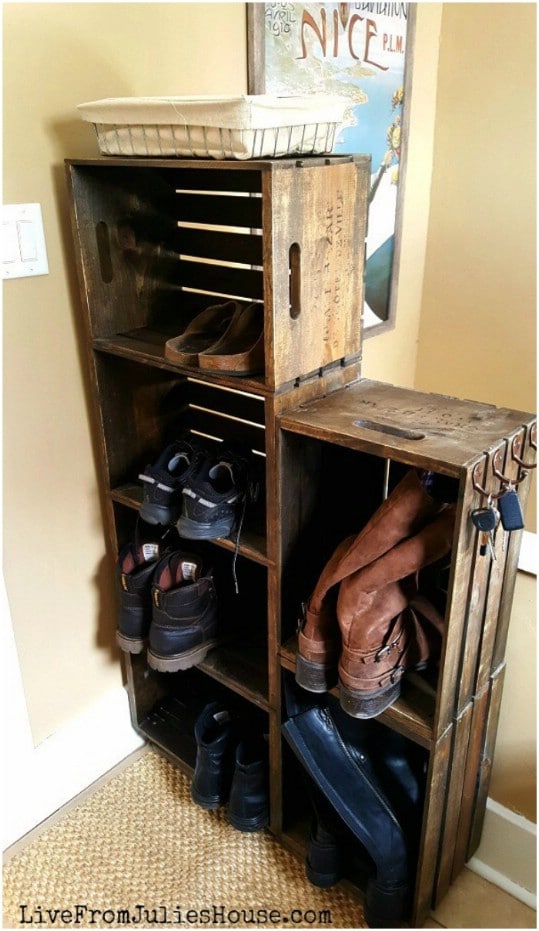 Repurposed Wooden Crate Shoe Rack