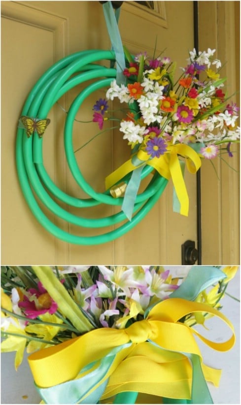 DIY Flowery Summer Garden Hose Wreath
