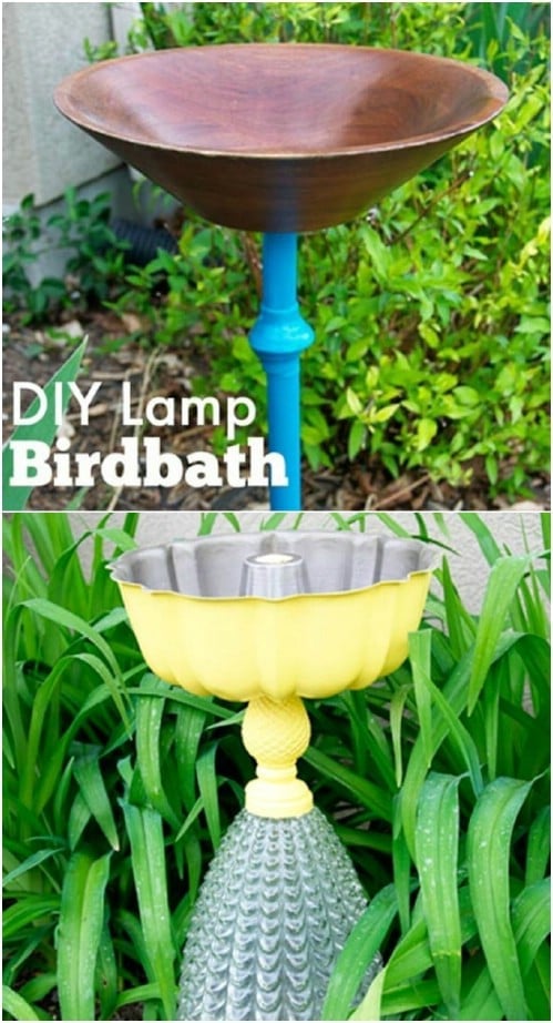 Recycled Lamp Base Bird Bath