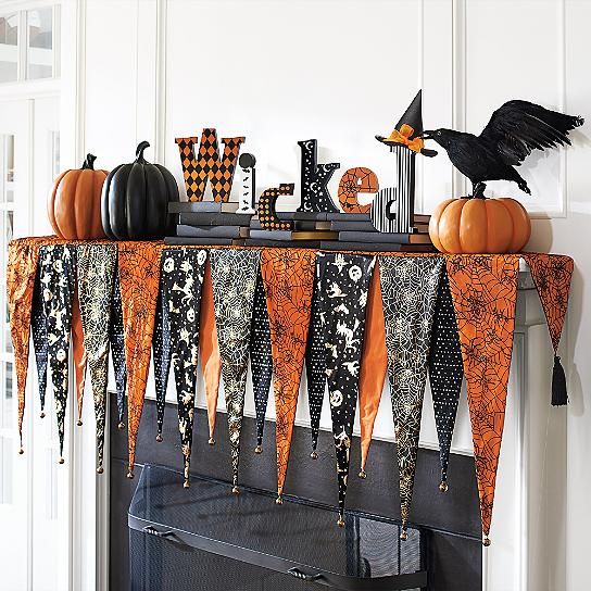 DIY No Sew Halloween Fireplace Mantel Decor