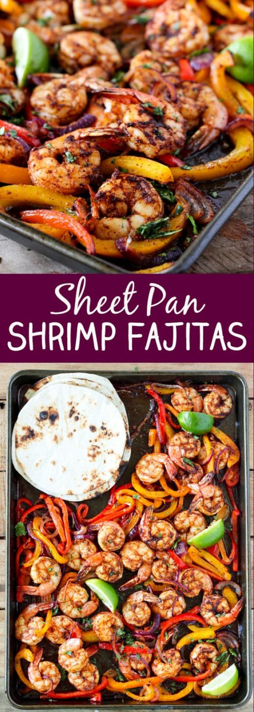 20 Minute One Sheet Pan Shrimp Fajitas Recipe via No. 2 Pencil - The BEST 30 Minute Meals Recipes - Easy, Quick and Delicious Family Friendly Lunch and Dinner Ideas #30minutemeals #30minutedinners #thirtyminutedinners #30minuterecipes #fastrecipes #easyrecipes #quickrecipes #mealprep