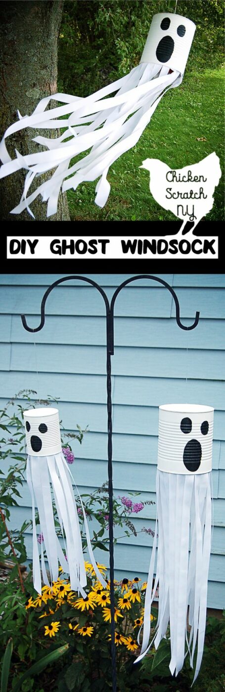Tin Can Ghost DIY for Front Yard Halloween Decor