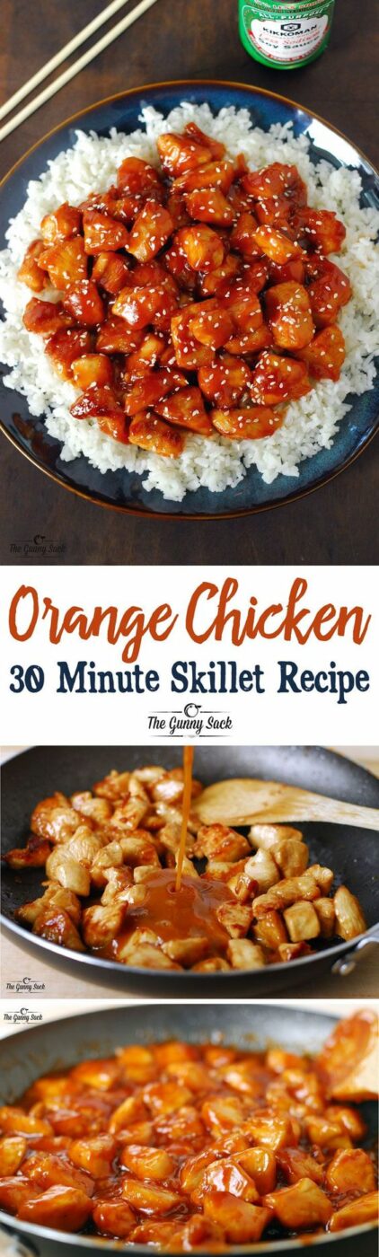 Orange Chicken 30 Minute Skillet Recipe via The Gunny Sack - An easy dinner idea that is family friendly! Homemade is always better than takeout! - The BEST 30 Minute Meals Recipes - Easy, Quick and Delicious Family Friendly Lunch and Dinner Ideas #30minutemeals #30minutedinners #thirtyminutedinners #30minuterecipes #fastrecipes #easyrecipes #quickrecipes #mealprep #simplefamilymeals #simplefamilyrecipes #simplerecipes