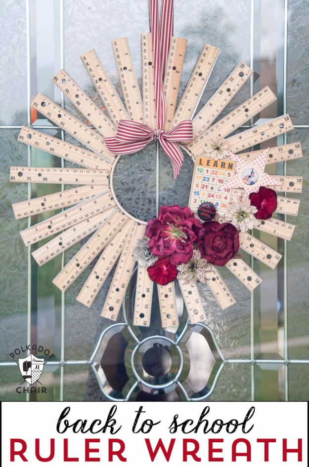 DIY School Supplies - Back To School Ruler Wreath - Easy Crafts and Do It Yourself Ideas for Back To School - Pencils, Notebooks, Backpacks and Fun Gear for Going Back To Class - Creative DIY Projects for Cheap School Supplies - Cute Crafts for Teens and Kids http://diyprojectsforteens.com/diy-back-to-school-supplies