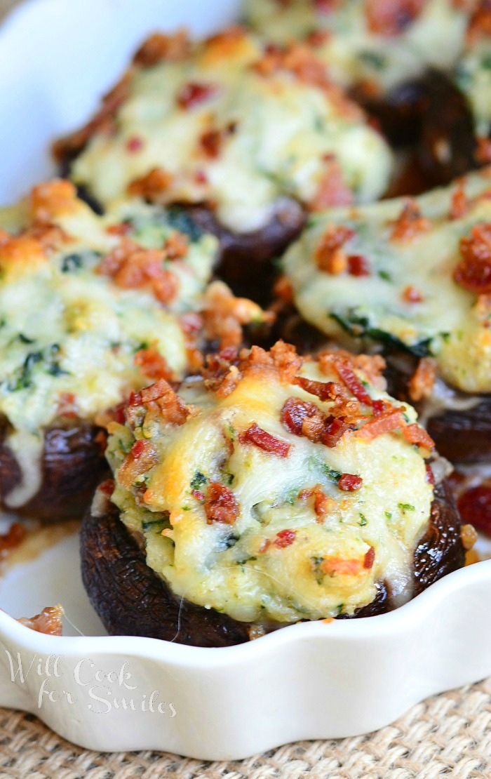 Bacon Spinach and Four Cheese Stuffed Mushrooms | 25+ mushroom recipes