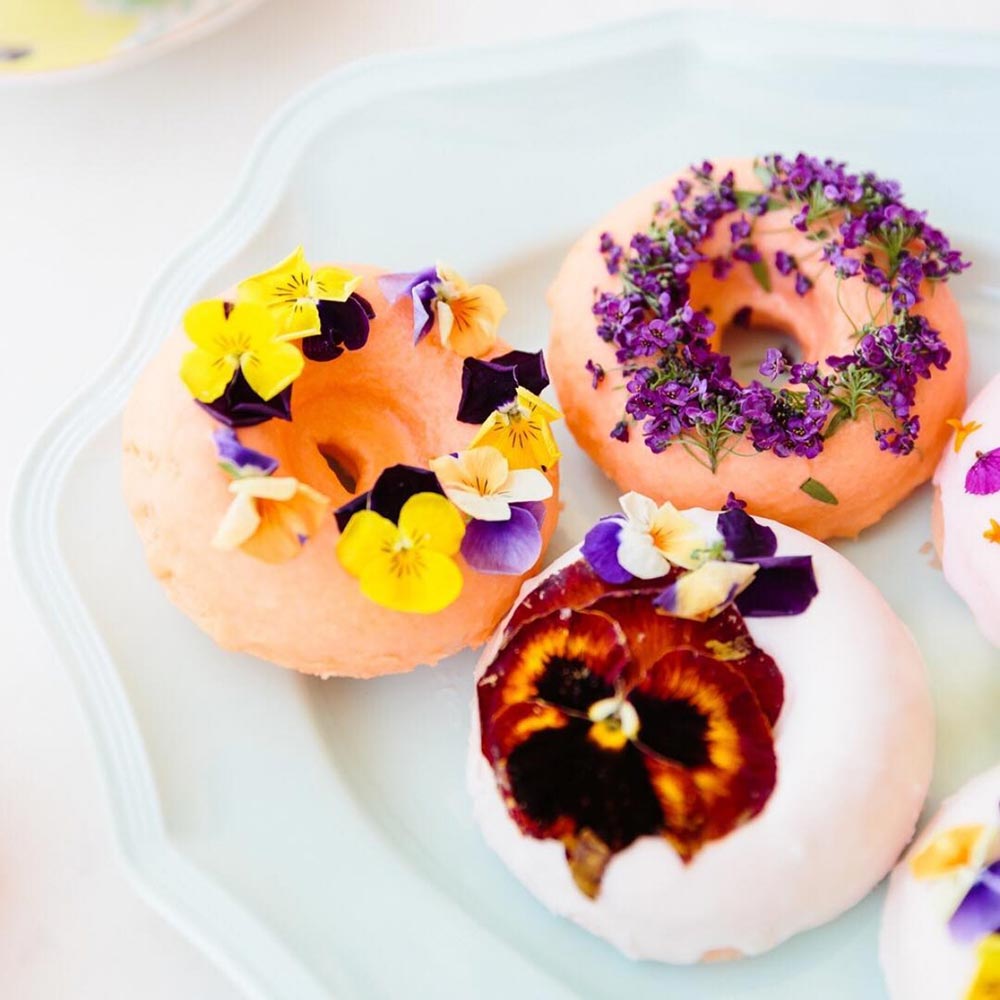 doughnuts with edible flowers