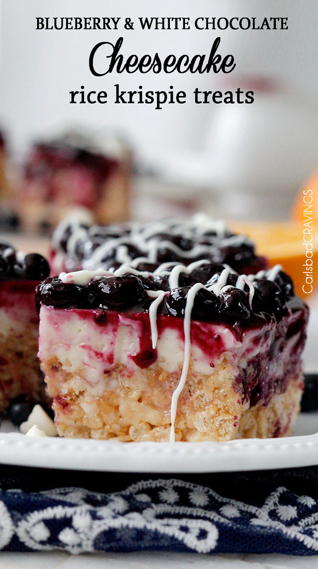 Blueberry White Chocolate Cheesecake Rice Krispie Treats | 25+ Rice Krispie Treat Ideas