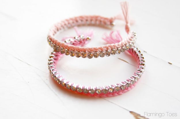 DIY Friendship Bracelets - Braided Thread and Rhinestone Bracelets DIY - Woven, Beaded, Leather and String - Cheap Embroidery Thread Ideas - DIY gifts for Teens