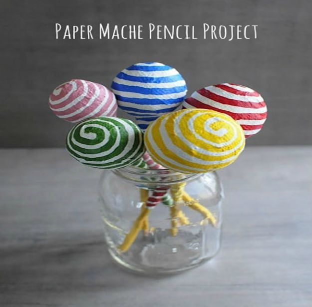 Creative Paper Mache Crafts - Bulbous Pencils Paper Mache - Easy DIY Ideas for Making Paper Mache Projects - Cool Newspaper and Paper Bag Craft Tips - Recipe for for How To Make Homemade Paper Mashe paste - Halloween Masks and Costume Tutorials - Sculpture, Animals and Ideas for Kids http://diyprojectsforteens.com/paper-mache-crafts