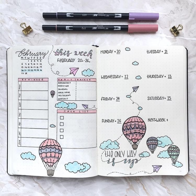 16  Bullet Journal Page Ideas To Inspire Your Next Entry - DIY planners, Bullet Journal Monthly Spread Ideas, Bullet Journal Ideas, Bullet Journal