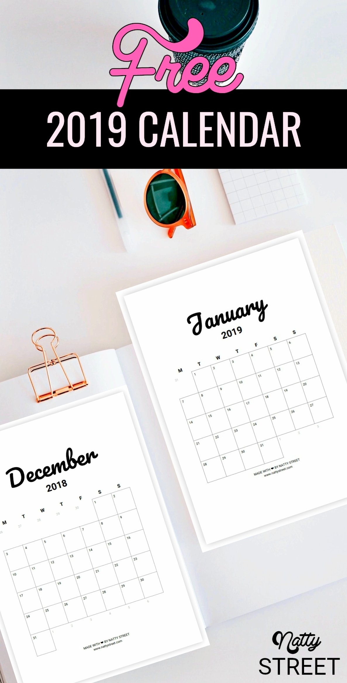 Free 2019 Minimalist Monthly Calendar