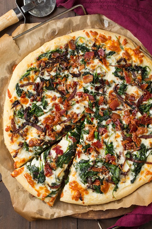 Caramlized Onion Bacon & Spinach Pizza | 25+ Spinach Recipes