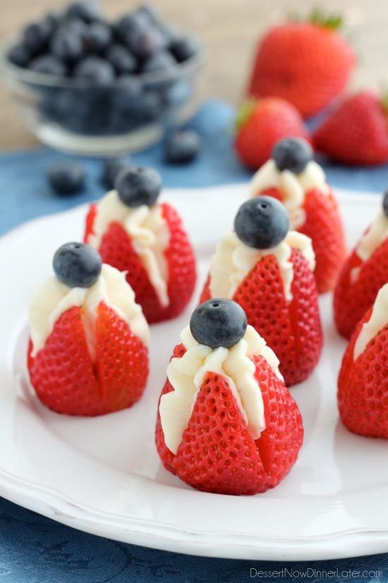 Cheesecake Stuffed Strawberries | 25+ Patriotic Treats