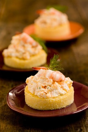 Cheesy shrimp on grits toast | 25+ Cheesy Appetizers and Dips