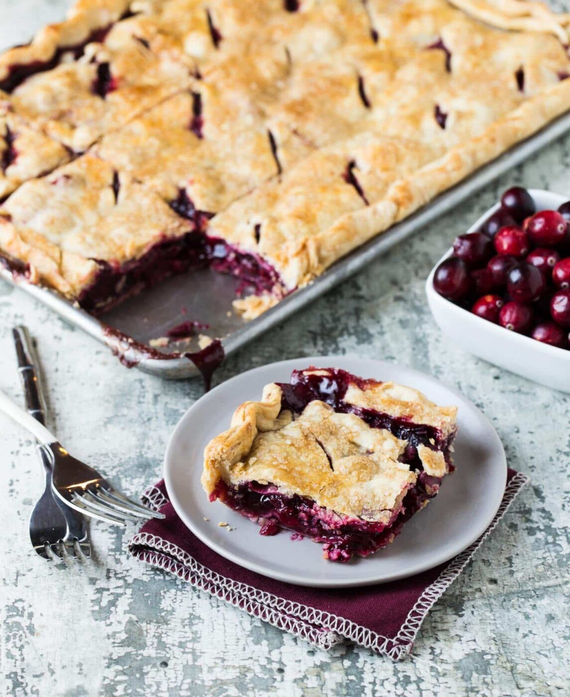 Cranberry Cherry Slab Pie is an easy way to make pie for a group!
