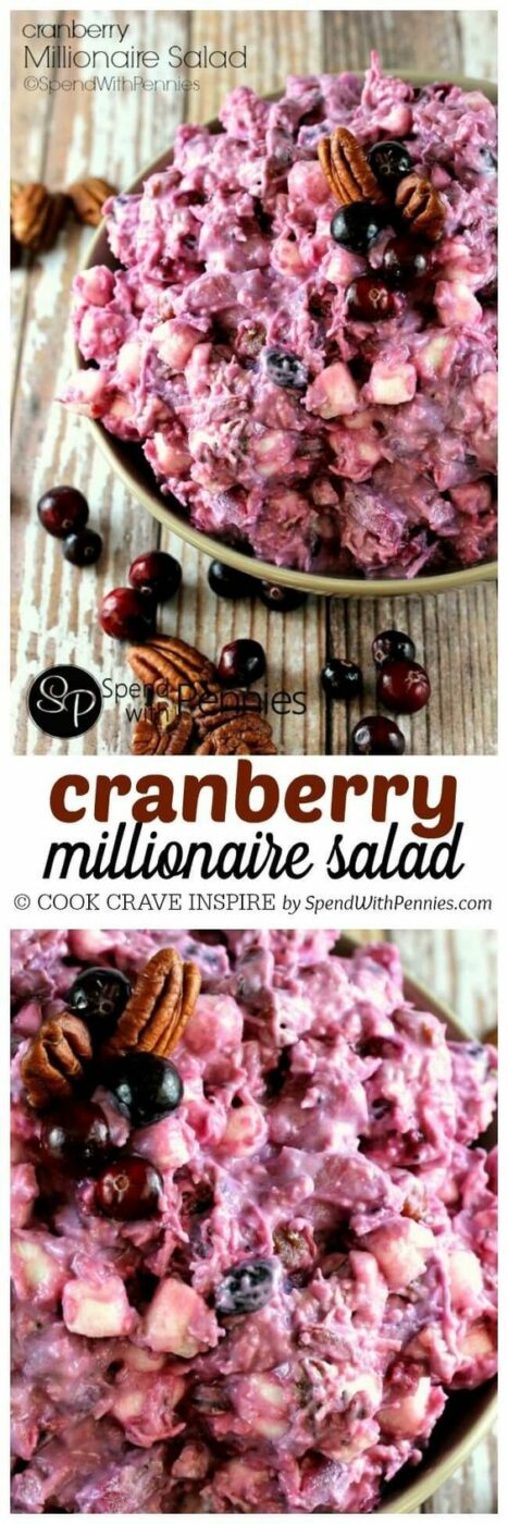 If you love Ambrosia salad, you're going to go crazy for this dish! Perfect served alongside turkey dinner! Cranberry Millionaire Salad Recipe | Spend With Pennies