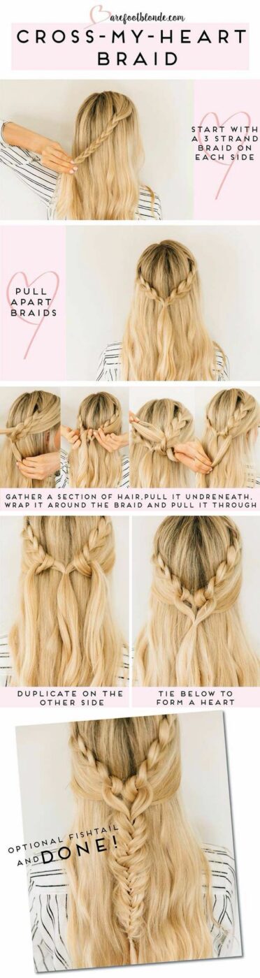 Easy Braids With Tutorials - Cross Heart Braid - Cute Braiding Tutorials for Teens, Girls and Women - Easy Step by Step Braid Ideas - Quick Hairstyles for School - Creative Braids for Teenagers - Tutorial and Instructions for Hair Braiding http://diyprojectsforteens.com/easy-braids-tutorials