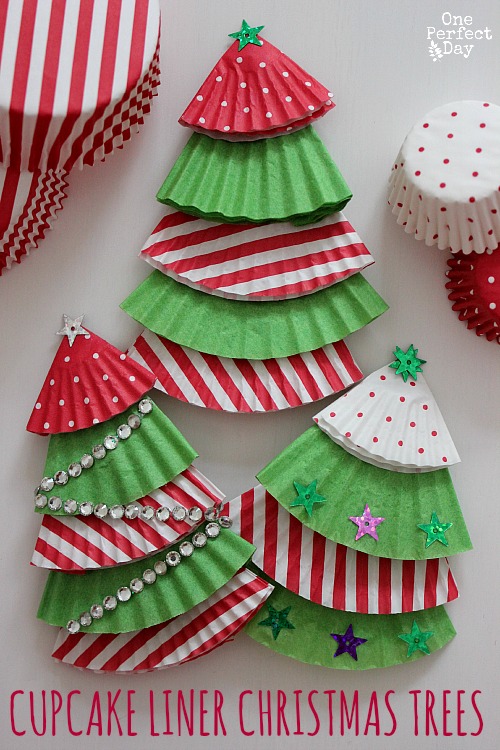 Cupcake liner Christmas Tree ornaments | 25+ ornaments kids can make