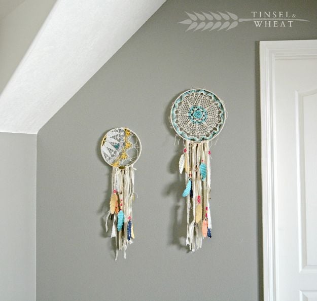 DIY Dream Catchers - DIY Doily Dreamcatcher - How to Make a Dreamcatcher Step by Step Tutorial - Easy Ideas for Dream Catcher for Kids Room - Make a Mobile, Moon Designs, Pattern Ideas, Boho Dreamcatcher With Sticks, Cool Wall Hangings for Teen Rooms - Cheap Home Decor Ideas on A Budget http://diyprojectsforteens.com/diy-dreamcatchers