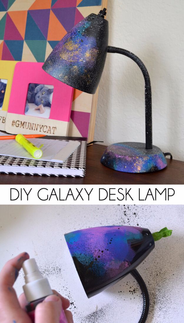 Galaxy DIY Crafts - DIY Galaxy Desk Lamp - Easy Room Decor, Cool Clothes, Fun Fabric Ideas and Painting Projects - Food, Cookies and Cupcake Recipes - Nebula Galaxy In A Jar - Art for Your Bedroom - Shirt, Backpack, Soap, Decorations for Teens, Kids and Adults http://diyprojectsforteens.com/galaxy-crafts