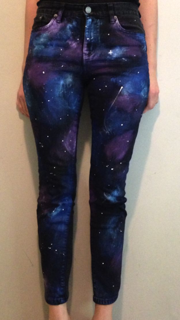 Galaxy DIY Crafts - DIY Galaxy Pants - Easy Room Decor, Cool Clothes, Fun Fabric Ideas and Painting Projects - Food, Cookies and Cupcake Recipes - Nebula Galaxy In A Jar - Art for Your Bedroom - Shirt, Backpack, Soap, Decorations for Teens, Kids and Adults http://diyprojectsforteens.com/galaxy-crafts