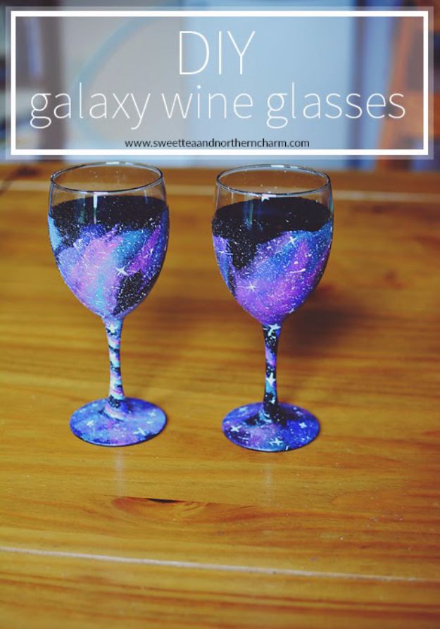 Galaxy DIY Crafts - DIY Galaxy Wine Glasses - Easy Room Decor, Cool Clothes, Fun Fabric Ideas and Painting Projects - Food, Cookies and Cupcake Recipes - Nebula Galaxy In A Jar - Art for Your Bedroom - Shirt, Backpack, Soap, Decorations for Teens, Kids and Adults http://diyprojectsforteens.com/galaxy-crafts