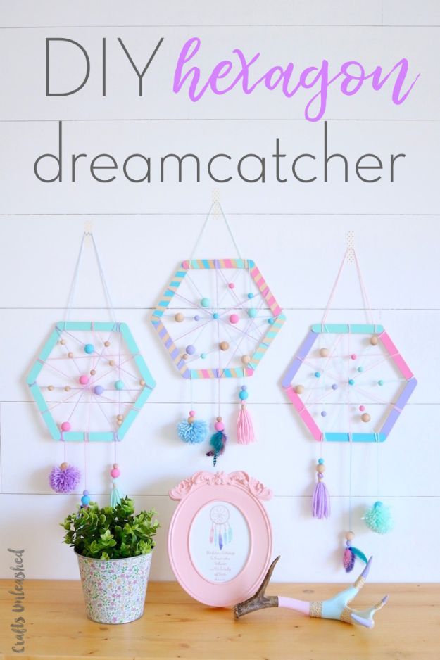 DIY Dream Catchers - DIY Hexagon Dreamcatcher- How to Make a Dreamcatcher Step by Step Tutorial - Easy Ideas for Dream Catcher for Kids Room - Make a Mobile, Moon Designs, Pattern Ideas, Boho Dreamcatcher With Sticks, Cool Wall Hangings for Teen Rooms - Cheap Home Decor Ideas on A Budget http://diyprojectsforteens.com/diy-dreamcatchers